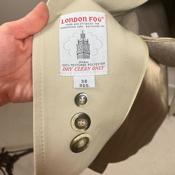 Vintage London Fog Mens Tan Trench Coat Zip Out Faux Fur Liner 38 Reg Beige - Picture 5 of 15